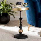 Javion Modern Glam Round Accent Side Table - Black & Gold Metal End Table with Tray Top for Indoor or Semi-Outdoor Use