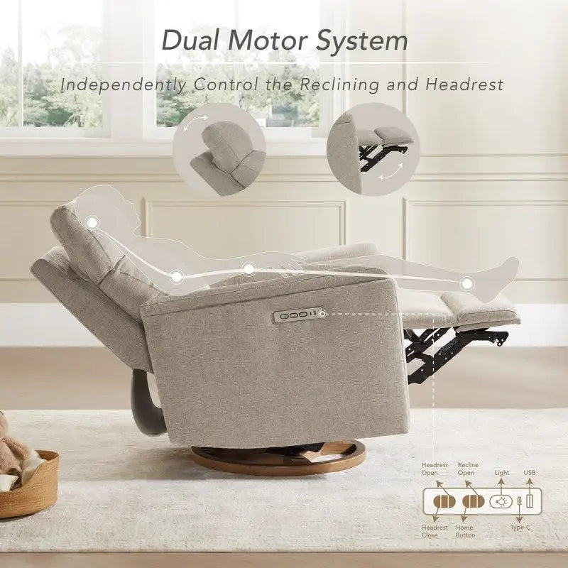 Power Swivel Nursery Recliner Chair with Nightlight