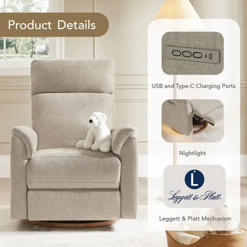 Power Swivel Nursery Recliner Chair with Nightlight