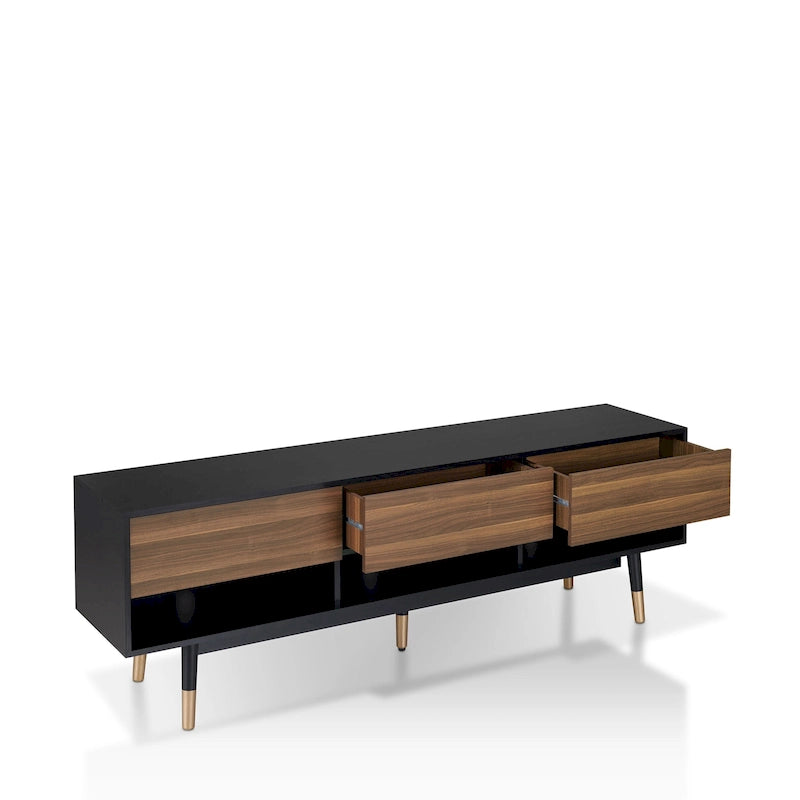 Mid-Century Modern Black 71-inch 3-Shelf TV Console by