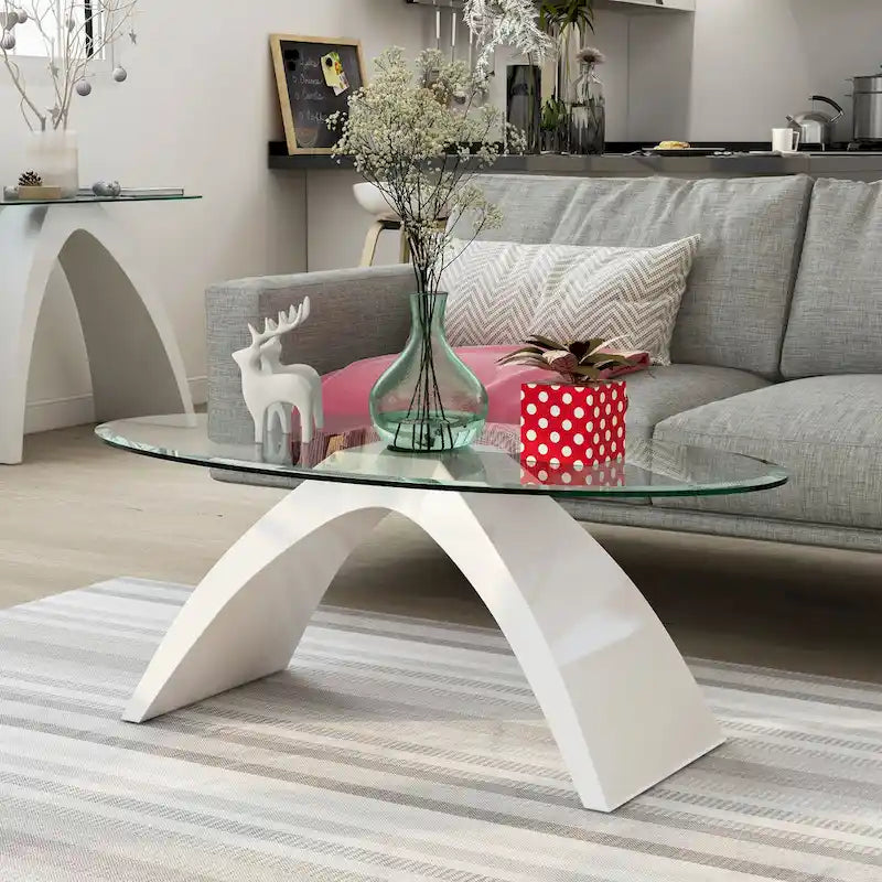 Crescendo Modern 47-inch Glass Top Oval Coffee Table by