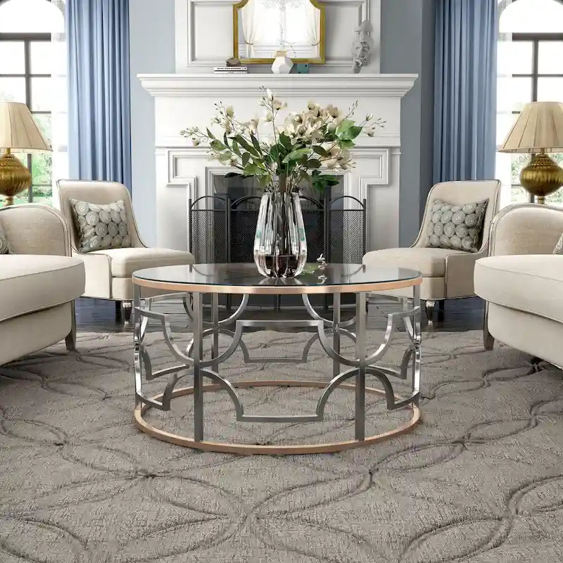 DH BASIC Modern Style Chrome and Gold Round Open Coffee Table by 