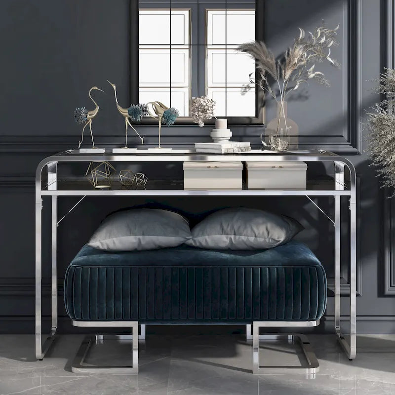 Watler Contemporary 46-inch Glass Top 1-Shelf Sofa Table by
