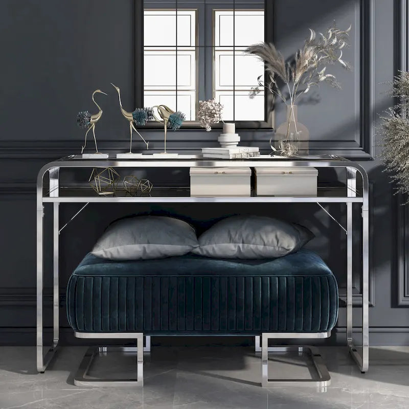 Watler Contemporary 46-inch Glass Top 1-Shelf Sofa Table by