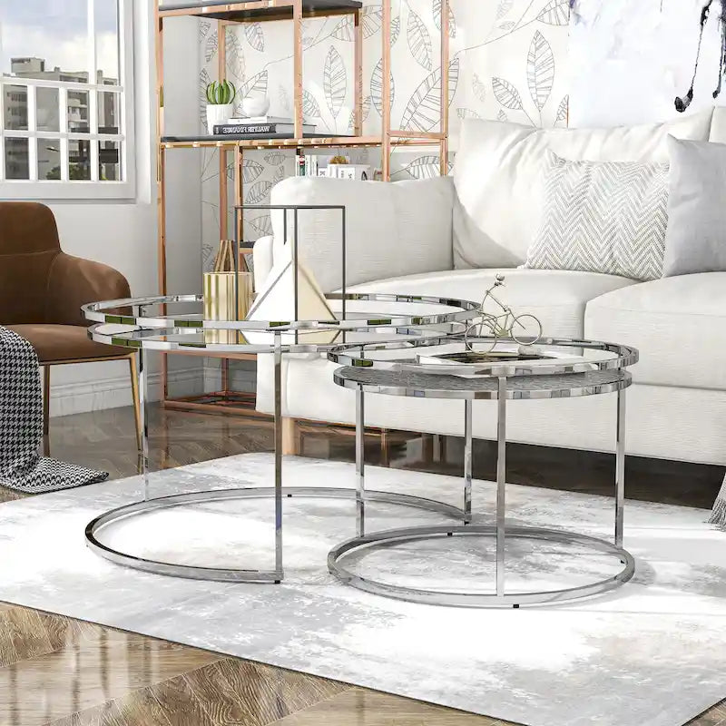 Elema Glam Chrome Glass Top 2-Piece Nesting Tables Set by 