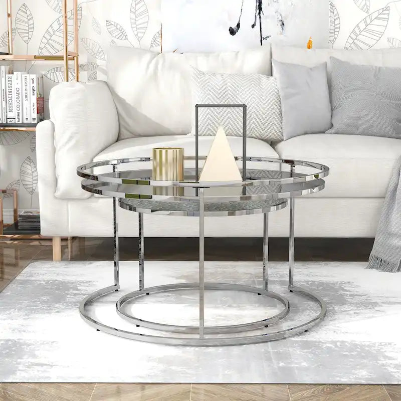 Elema Glam Chrome Glass Top 2-Piece Nesting Tables Set by
