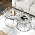 Elema Glam Chrome Glass Top 2-Piece Nesting Tables Set by