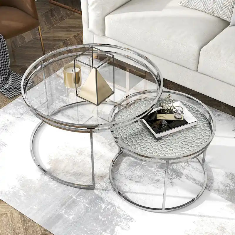 Elema Glam Chrome Glass Top 2-Piece Nesting Tables Set by