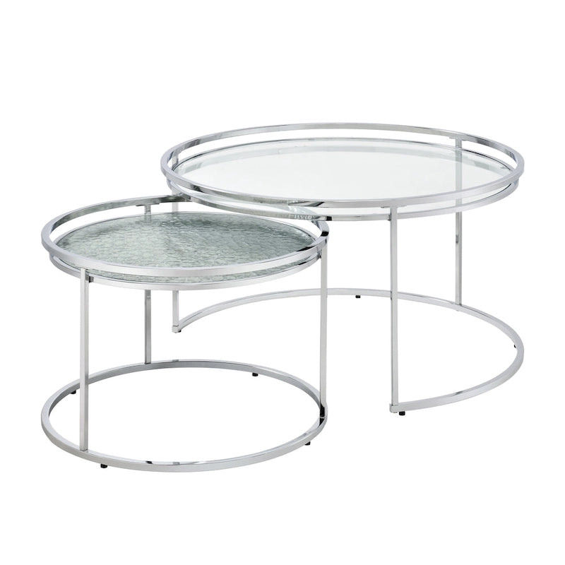 Elema Glam Chrome Glass Top 2-Piece Nesting Tables Set by