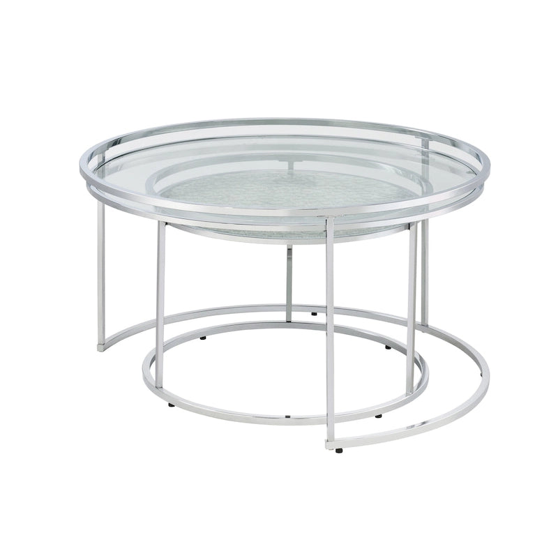 Elema Glam Chrome Glass Top 2-Piece Nesting Tables Set by