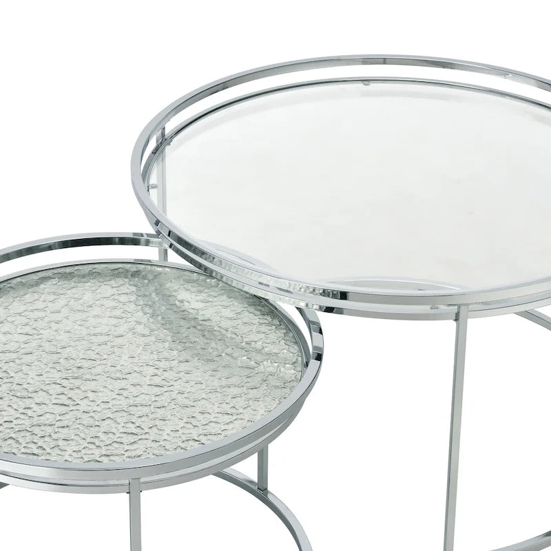 Elema Glam Chrome Glass Top 2-Piece Nesting Tables Set by