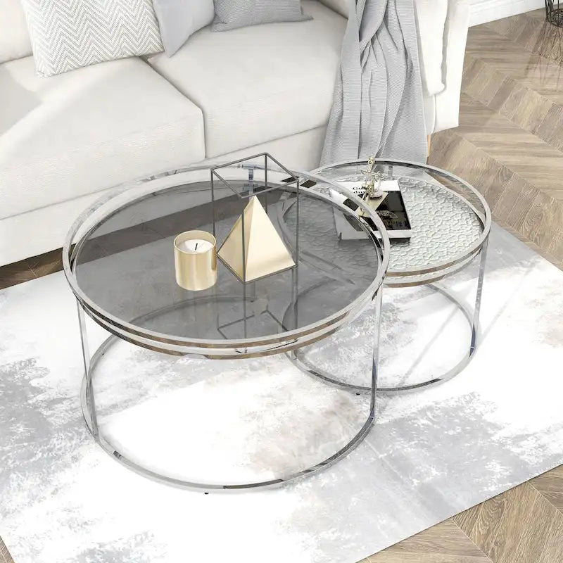 Elema Glam Chrome Glass Top 2-Piece Nesting Tables Set by