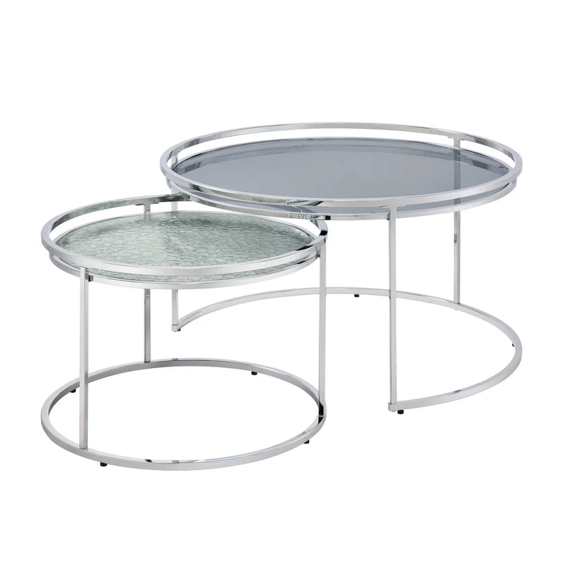 Elema Glam Chrome Glass Top 2-Piece Nesting Tables Set by
