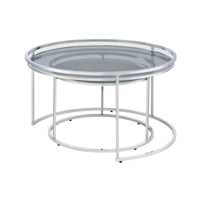 Elema Glam Chrome Glass Top 2-Piece Nesting Tables Set by