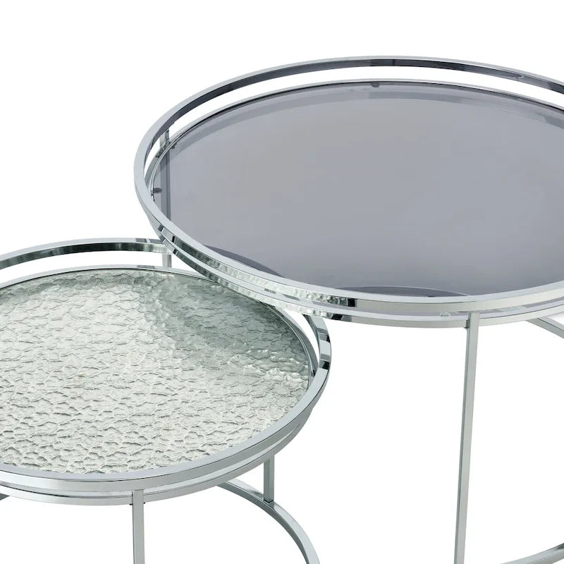 Elema Glam Chrome Glass Top 2-Piece Nesting Tables Set by