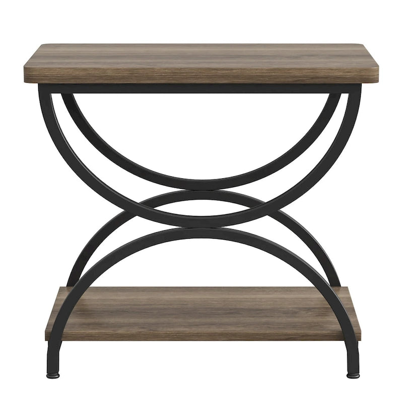 2-Tier RectangularWood Metal End Side Accent Table Nightstand