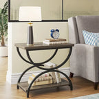 2-Tier RectangularWood Metal End Side Accent Table Nightstand