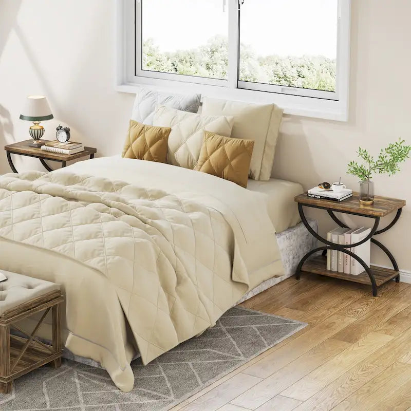 2-Tier RectangularWood Metal End Side Accent Table Nightstand