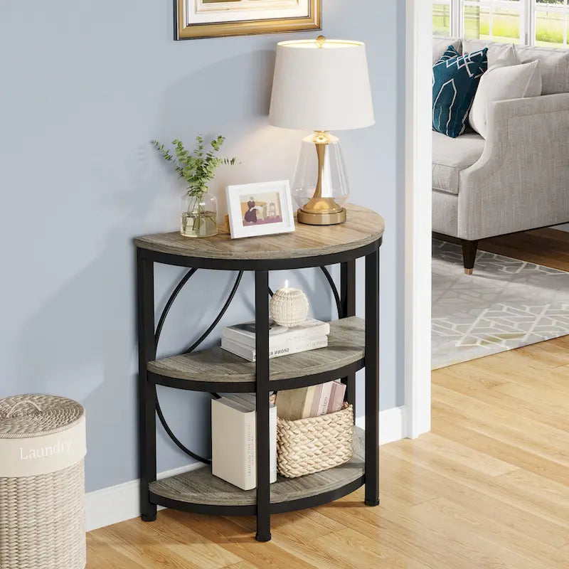 Half Round End Table, 3-Tier Narrow Side Table