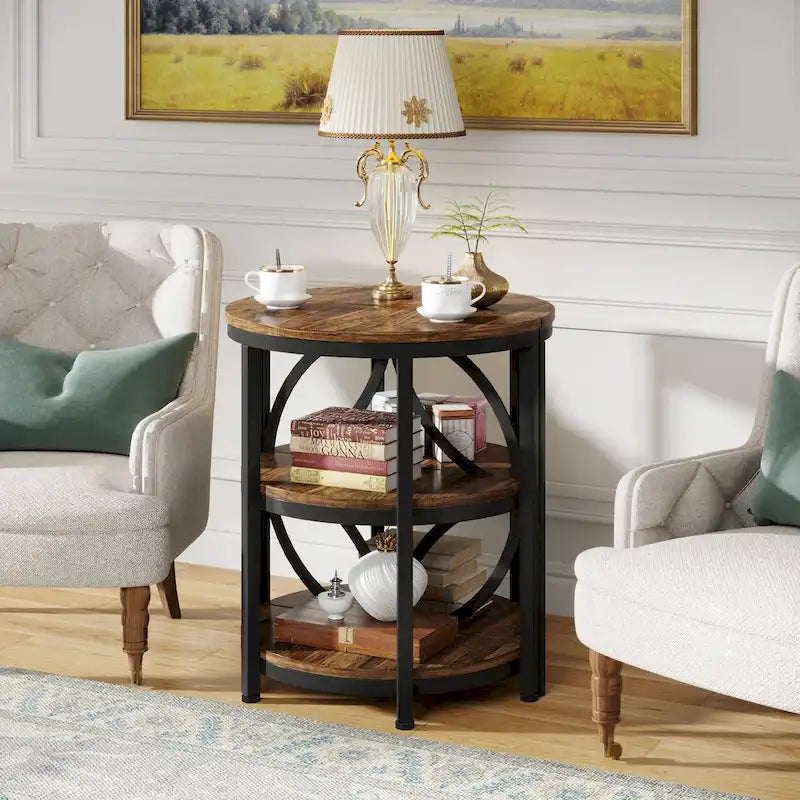 Half Round End Table, 3-Tier Narrow Side Table