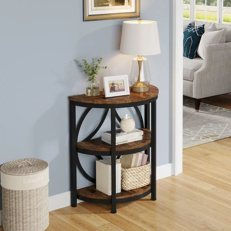 Half Round End Table, 3-Tier Narrow Side Table