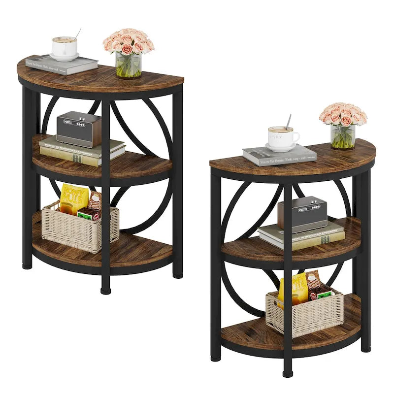 Half Round End Table, 3-Tier Narrow Side Table
