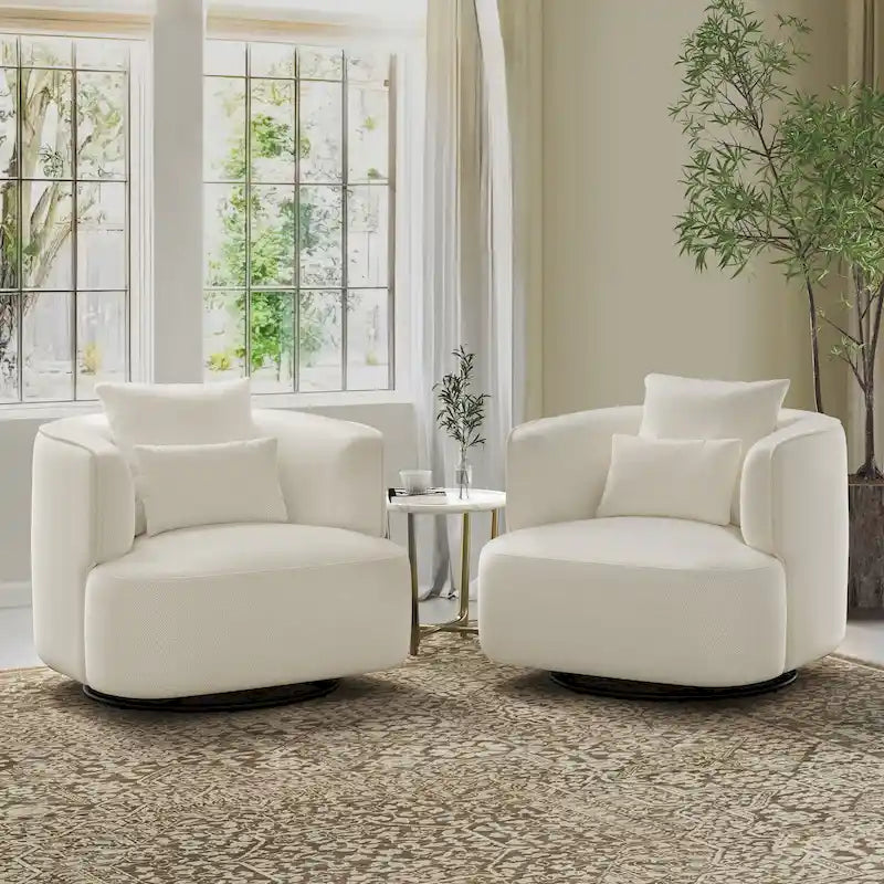 2 Set Swivel Accent Armchair Fabric Blend, Modern Barrel Living Room Sofa Chair - 32.7 W x 32.7 D x 26.8 H