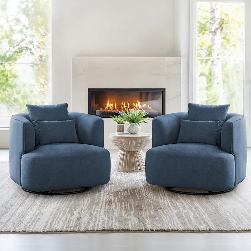 2 Set Swivel Accent Armchair Fabric Blend, Modern Barrel Living Room Sofa Chair - 32.7 W x 32.7 D x 26.8 H