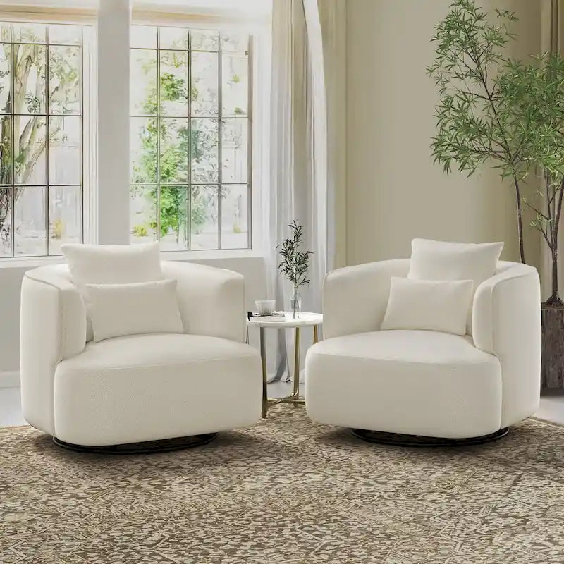  2 Set Swivel Accent Armchair Fabric Blend, Modern Barrel Living Room Sofa Chair - 32.7 W x 32.7 D x 26.8 H