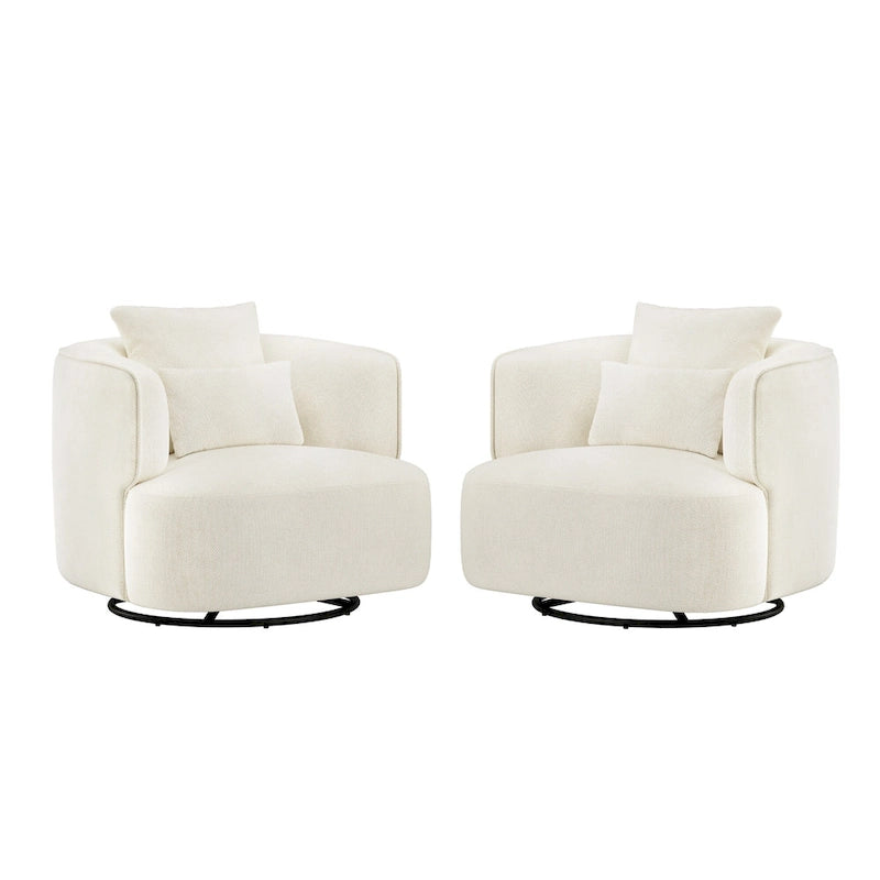 2 Set Swivel Accent Armchair Fabric Blend, Modern Barrel Living Room Sofa Chair - 32.7 W x 32.7 D x 26.8 H