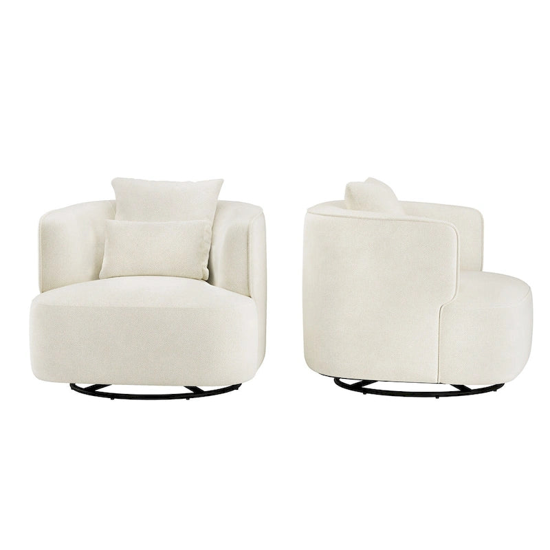 2 Set Swivel Accent Armchair Fabric Blend, Modern Barrel Living Room Sofa Chair - 32.7 W x 32.7 D x 26.8 H