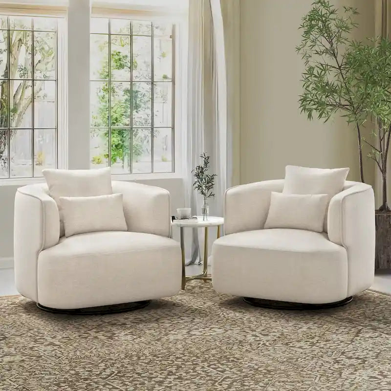 2 Set Swivel Accent Armchair Fabric Blend, Modern Barrel Living Room Sofa Chair - 32.7 W x 32.7 D x 26.8 H