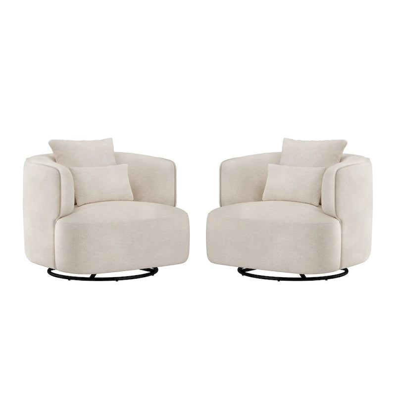 2 Set Swivel Accent Armchair Fabric Blend, Modern Barrel Living Room Sofa Chair - 32.7 W x 32.7 D x 26.8 H