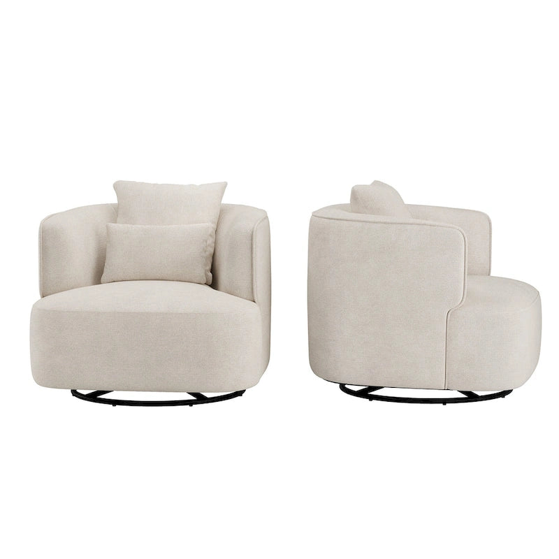 2 Set Swivel Accent Armchair Fabric Blend, Modern Barrel Living Room Sofa Chair - 32.7 W x 32.7 D x 26.8 H