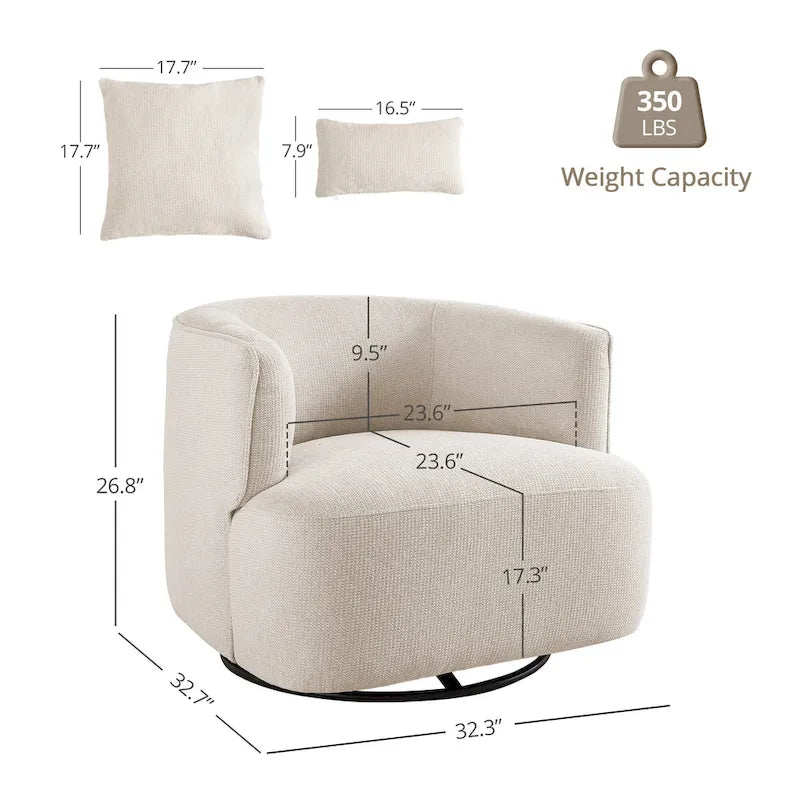 2 Set Swivel Accent Armchair Fabric Blend, Modern Barrel Living Room Sofa Chair - 32.7 W x 32.7 D x 26.8 H
