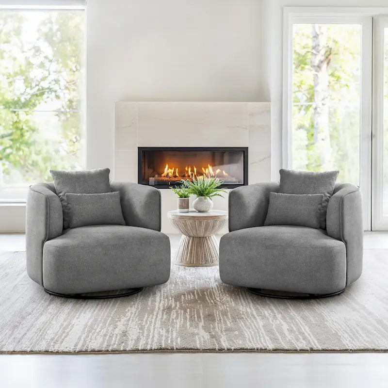 2 Set Swivel Accent Armchair Fabric Blend, Modern Barrel Living Room Sofa Chair - 32.7 W x 32.7 D x 26.8 H