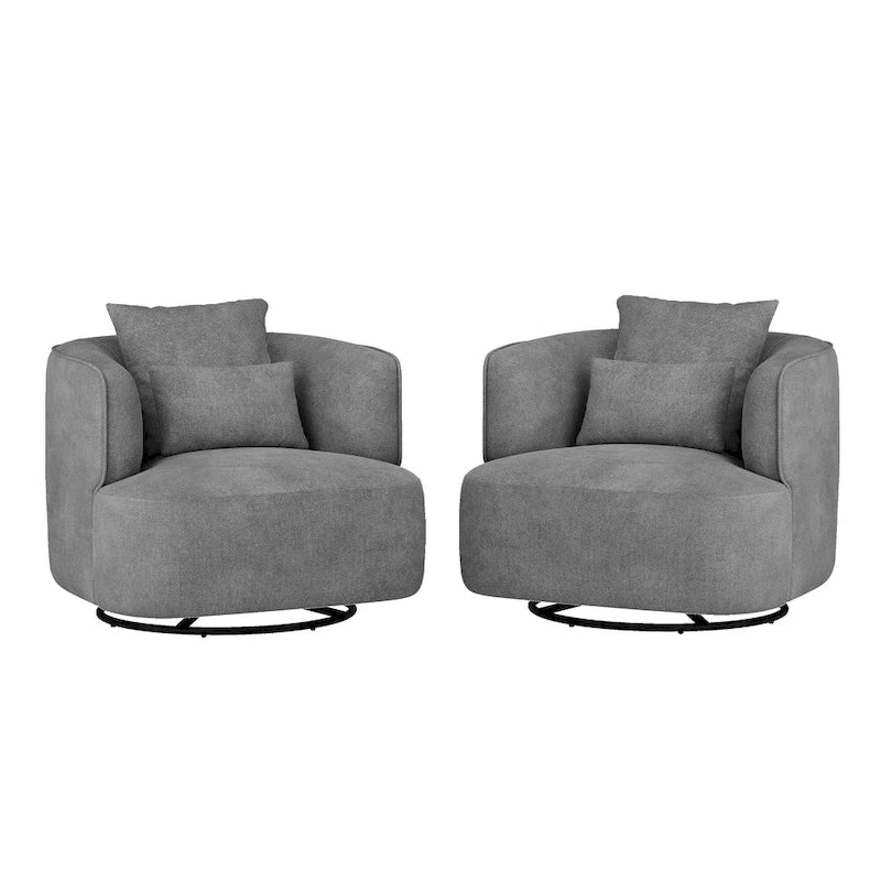 2 Set Swivel Accent Armchair Fabric Blend, Modern Barrel Living Room Sofa Chair - 32.7 W x 32.7 D x 26.8 H