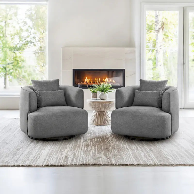 2 Set Swivel Accent Armchair Fabric Blend, Modern Barrel Living Room Sofa Chair - 32.7 W x 32.7 D x 26.8 H