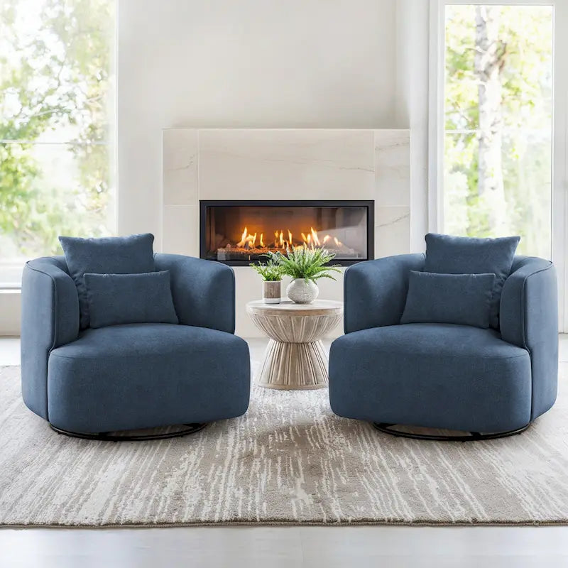 2 Set Swivel Accent Armchair Fabric Blend, Modern Barrel Living Room Sofa Chair - 32.7 W x 32.7 D x 26.8 H