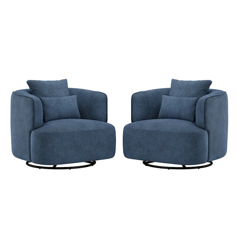 2 Set Swivel Accent Armchair Fabric Blend, Modern Barrel Living Room Sofa Chair - 32.7 W x 32.7 D x 26.8 H
