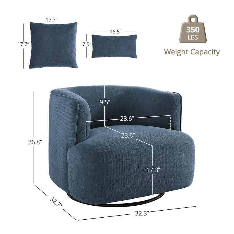 2 Set Swivel Accent Armchair Fabric Blend, Modern Barrel Living Room Sofa Chair - 32.7 W x 32.7 D x 26.8 H