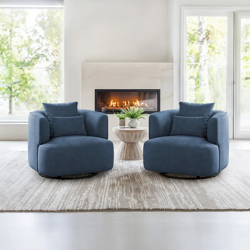 2 Set Swivel Accent Armchair Fabric Blend, Modern Barrel Living Room Sofa Chair - 32.7 W x 32.7 D x 26.8 H