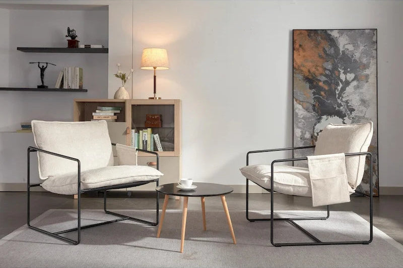Upholstered Hanging Armchairs with Arm Pockets, Metal Frame,Set of 2