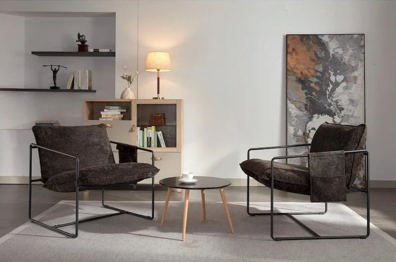 Upholstered Hanging Armchairs with Arm Pockets, Metal Frame,Set of 2