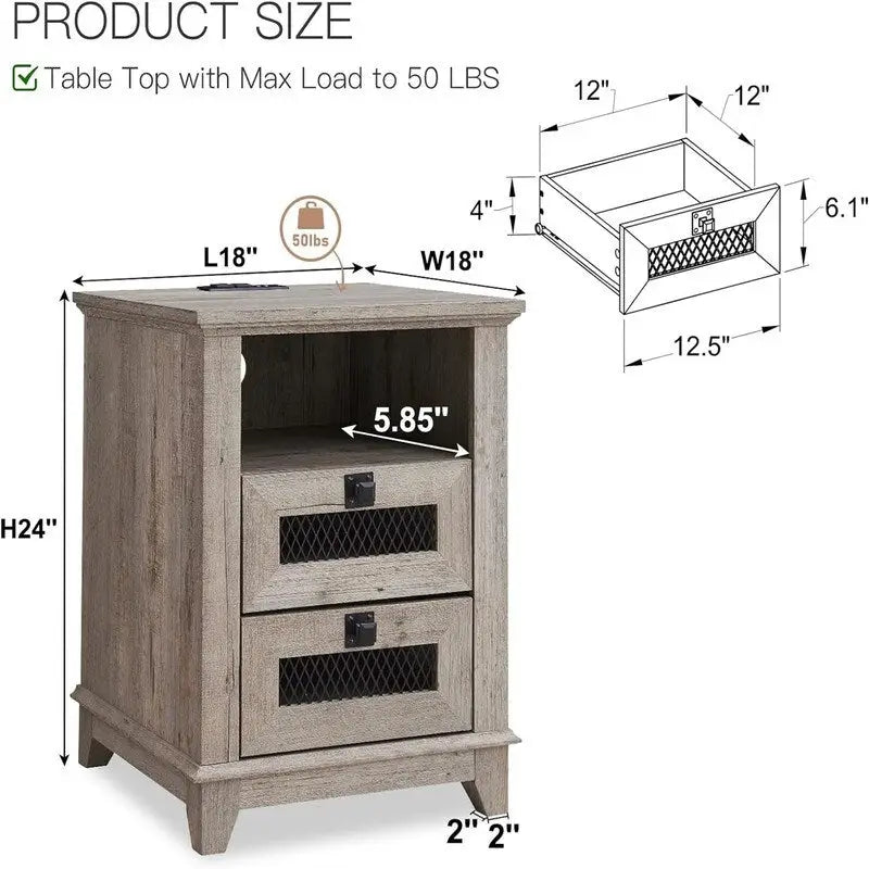 End Table with 2 Drawers - 18D x 18W x 24H