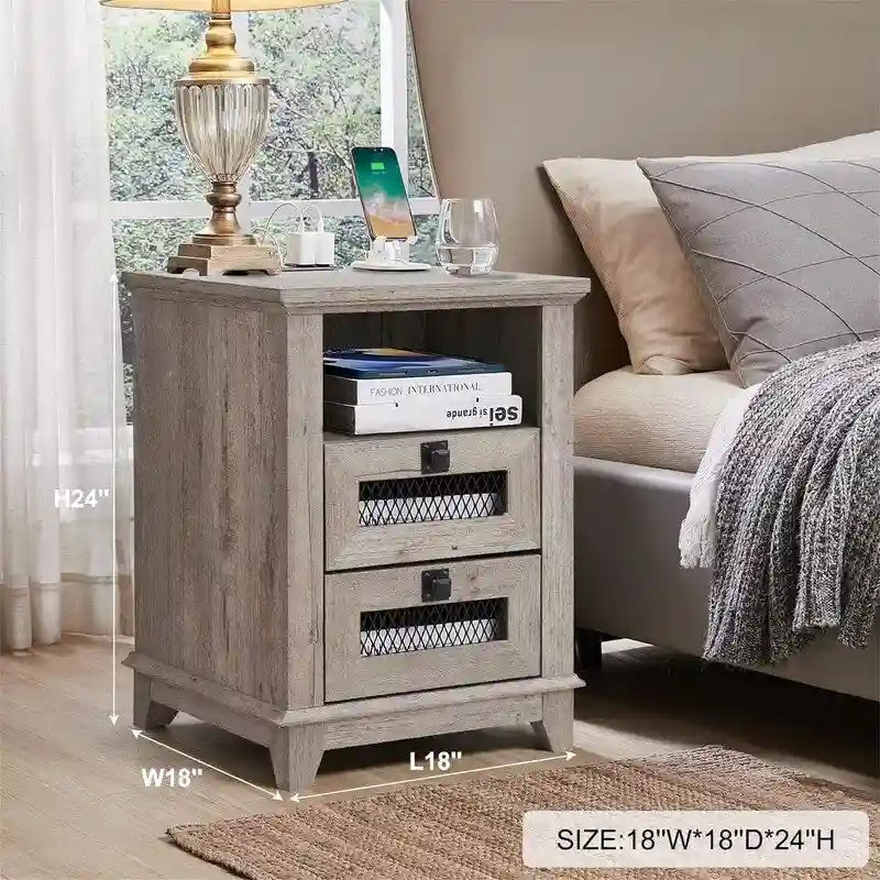 End Table with 2 Drawers - 18D x 18W x 24H