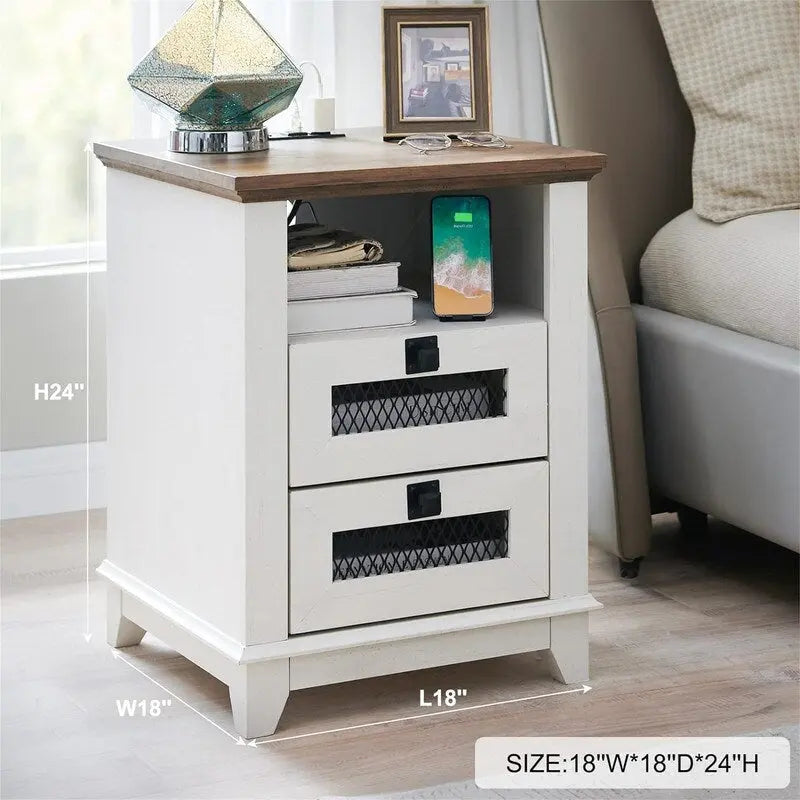 End Table with 2 Drawers - 18D x 18W x 24H