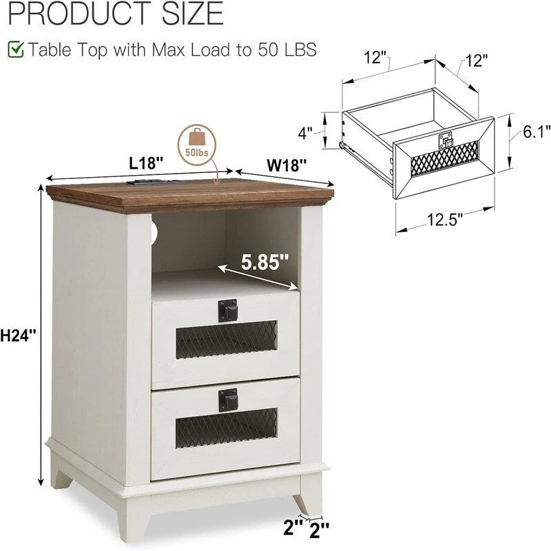 End Table with 2 Drawers - 18D x 18W x 24H